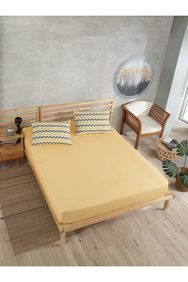 üntaş-Yellow Gray Zigzag Combination - Oversize 180x200 Elastic Sheet + 2 Pillowcases 1