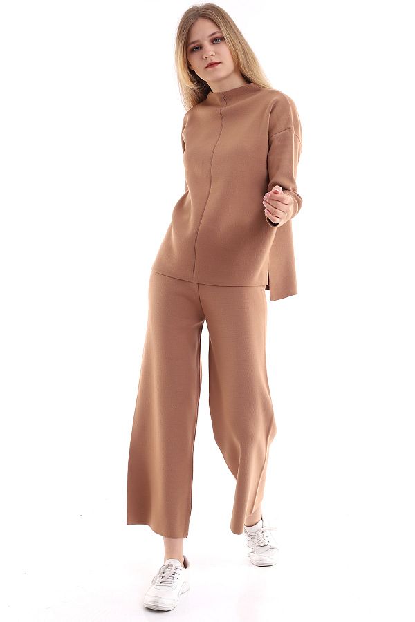 Matte-Custom, Loose and Comfortable Design, Soft Textured Sweater, Elastic Waist Trousers Knitwear Set 1