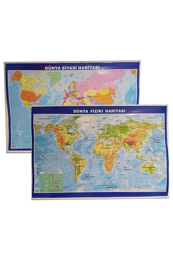Artı-World Map Double Sided Physical and Political 70x100 2 Pieces 1