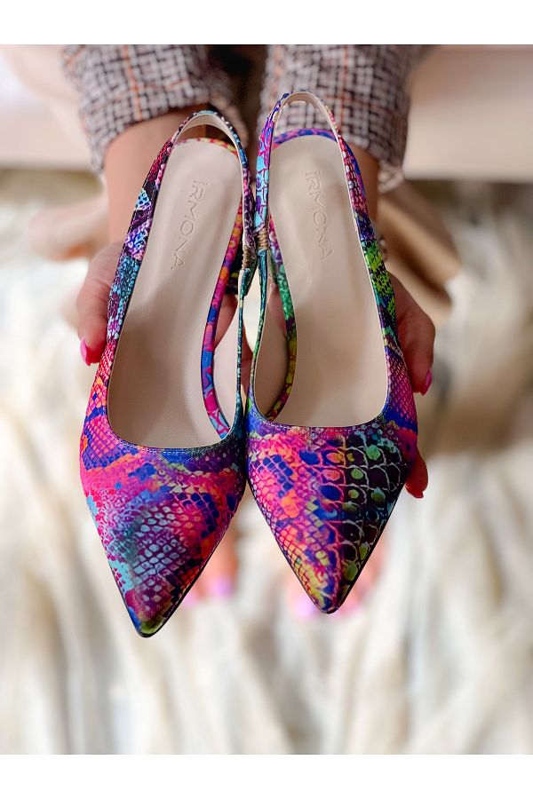 irmona Maria Fuchsia Multicolored Snakeskin Heeled Sandals Trendyol