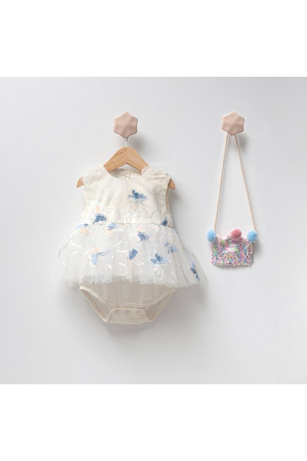 Ma Moi Baby-White Butterfly Embroidered Baby Girl Romper with Bag 1
