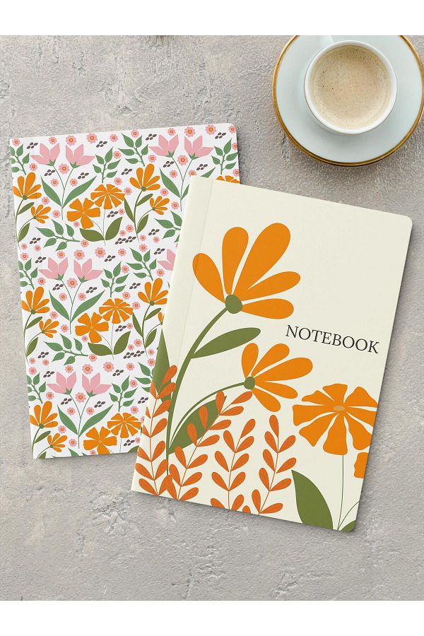 Postifull-Unlined Notebook Set, 2 Pieces Vintage Patterned Notebook, Notepad, Memory Book, 64 Pages Medium Size 1