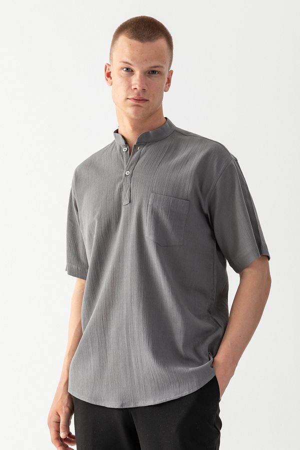 EtkiModa-Tricou pentru bărbați afumat, 100% bumbac, țesut cu guler predominant, cu mânecă scurtă, cu buzunare, cu detaliu, din material Sile 1