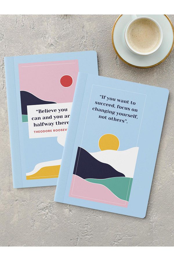 Postifull-Unlined Notebook Set, 2 Pieces of Motivational Patterned Notebook, Notepad, Memory Book, 64 Pages 1