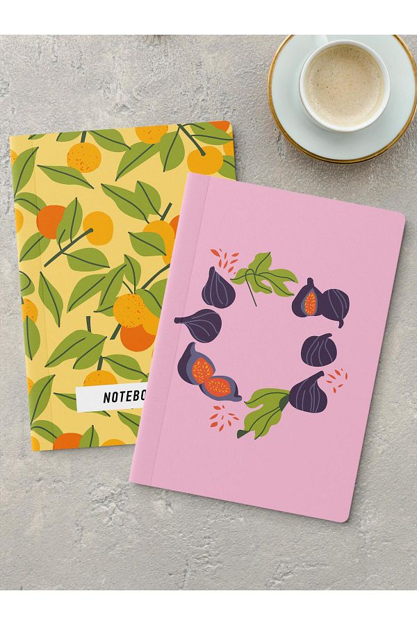 Postifull-Unlined Notebook Set, 2 Pieces Vintage Patterned Notebook, Notepad, Memory Book, 64 Pages Medium Size 1
