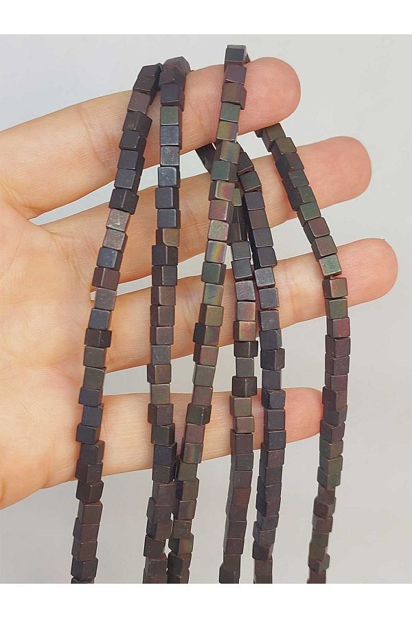 Yasamtohumu-4mm Hematite Stone Cube Shaped Array - 49672 1