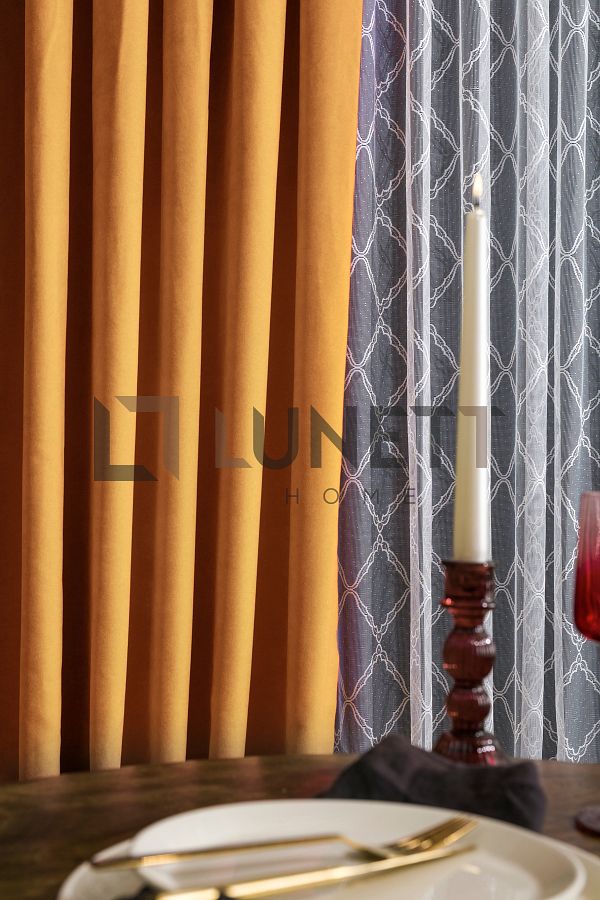 LUNETT HOME-Mustard Color Sparse Pleated Ready to Use 1X2 Background Curtain - Single Wing 9202 1