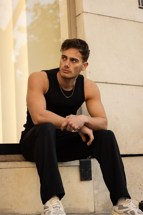 tynemode-Men's Black Weightlifting Collar Ribbed Sportsman Lycra Singlet 1