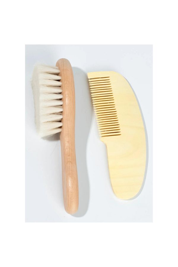 CNGZSHOP-Baby Hair Brush and Lemon Tree Comb Set Newborns, Children's Natural Goat Hair Comb Brush 1