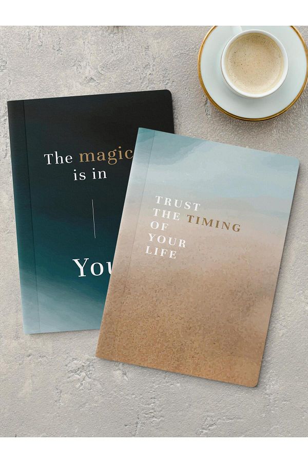 Postifull-Unlined Notebook Set, 2 Pieces of Motivational Patterned Notebook, Notepad, Memory Book, 64 Pages 1