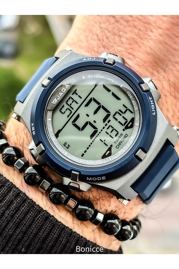 Jaga Waterproof with stopwatch suitable for pool use dark blue Sports Digital Men s Wristband Trendyol