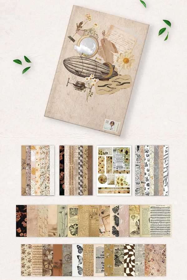 Postifull-مجموعة دفتر ملاحظات Vintage، مجموعة دفتر ملاحظات Vintage ناعمة، 27 ورقة عتيقة، 30 ملصقًا عتيقًا 1