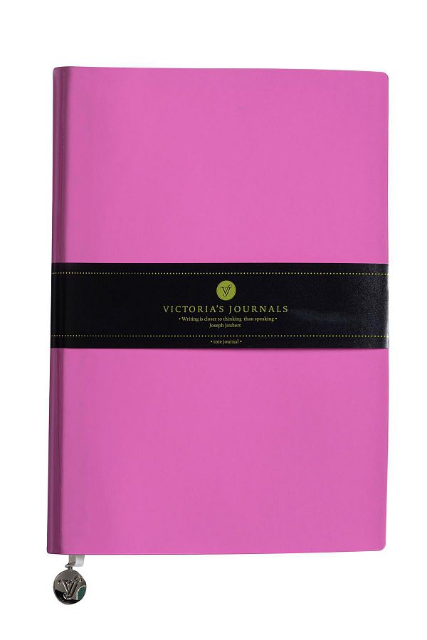 Victoria's Journals-دفتر ملاحظات مخطط بغطاء مرن من الجلد اللامع، 14.8x21 سم - وردي 1
