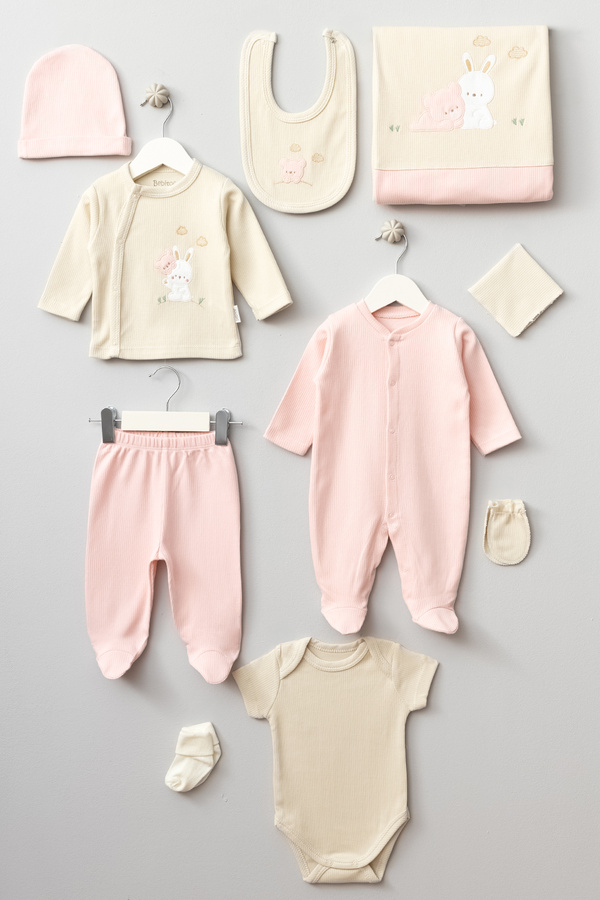 Bebitof Ayıcık ve Tavşan Desenli 10 Parça Kutulu Hastane Çıkısı Seti