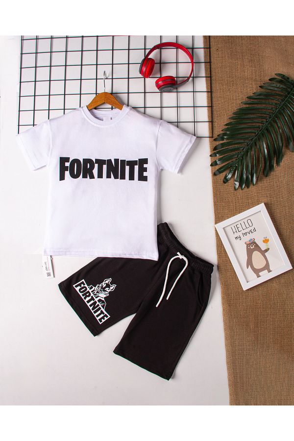 By Cwhr 100 Cotton Fortnite Printed Boys T Shirt Shorts Set Boys Shorts Set Trendyol