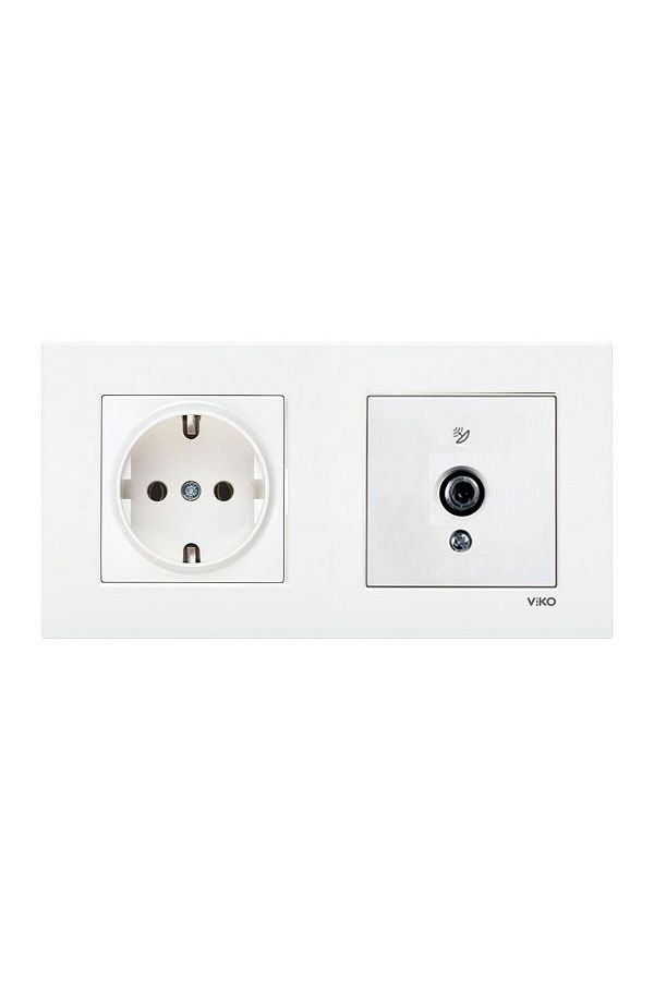 VİKO-Viko Karre White Set of 2 Grounded Socket and F Connector Satellite Socket Set 1