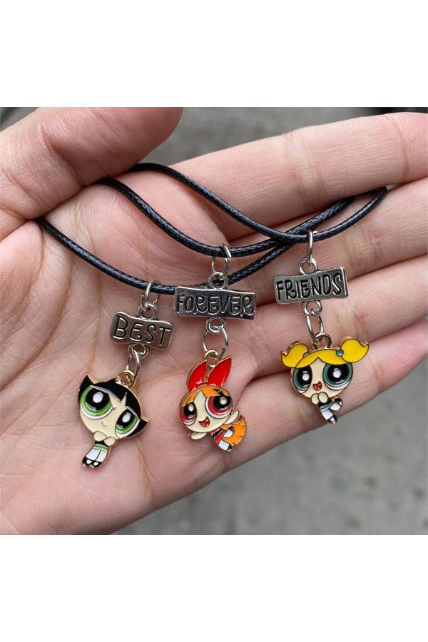 Her ey Nota Powerpuff Girls Best Friend 3 Piece Necklace Set Gift Accessory Stylish Jewelry Ornament Trendyol