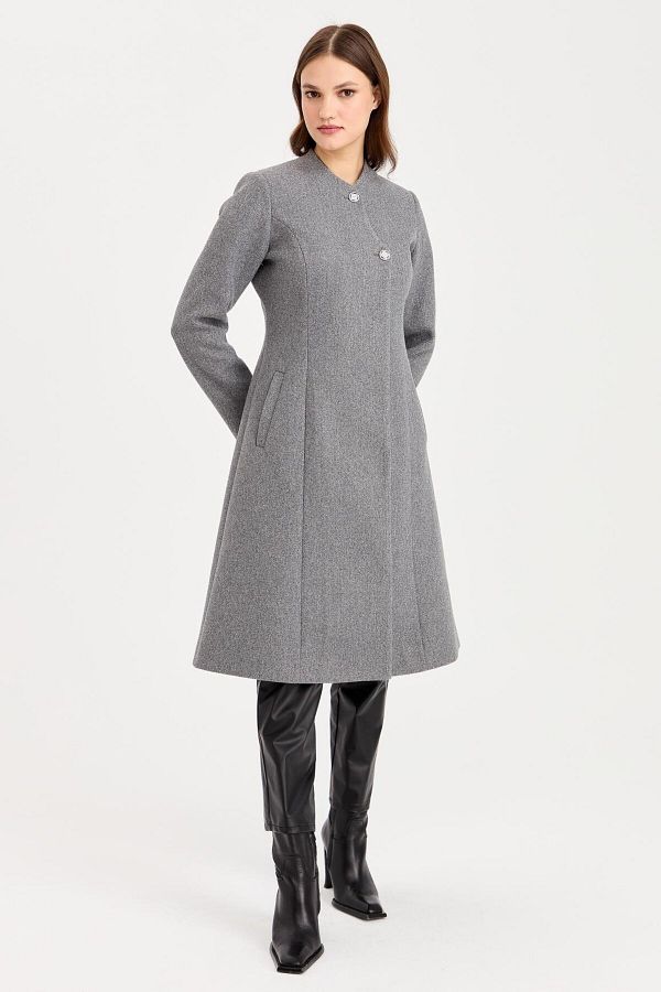 Esswaap-Brooch Button Detailed Intermediate Coat Anthracite 1