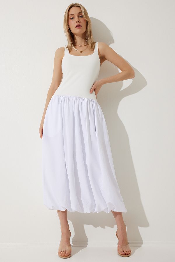 Happiness İstanbul-Women's White Balloon Midi Dress UB00276 1