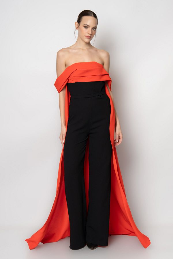 Evening jumpsuit with cape best sale