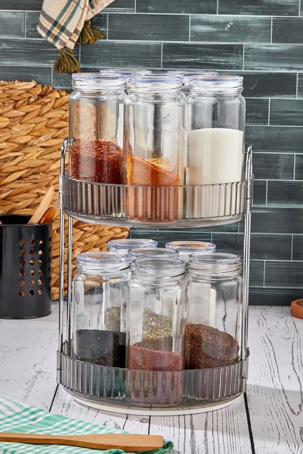 VIENEV 2 Tiers Rotating Organizer Spice Organizer Kitchen Organizer Anthracite Acrylic Trendyol