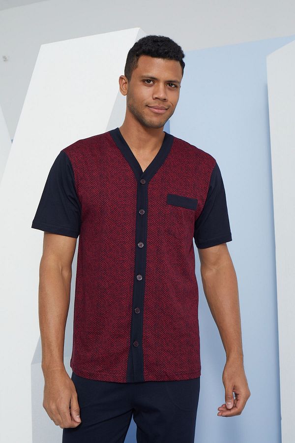 KLY Men s Tilted Short Sleeve Pocketed 100 Cotton Jersey Pajama Set Trendyol