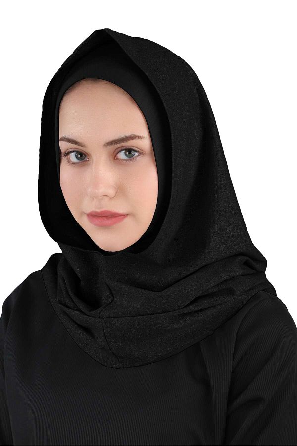 Ecardin-Black Glitter Evening Dress - Practical Hijab Turbine - St 300 1