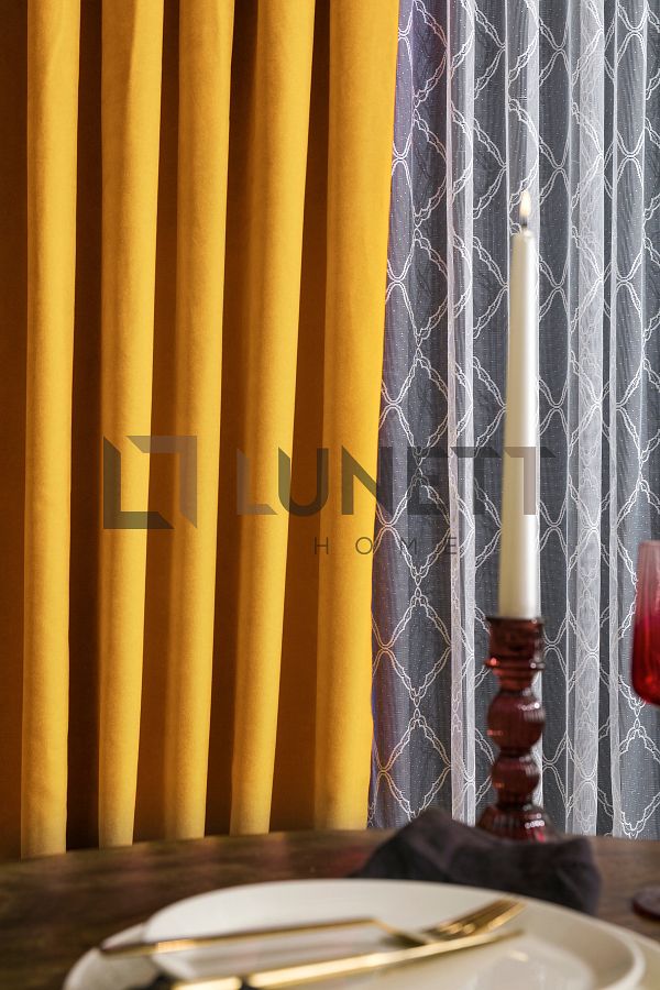 LUNETT HOME-Yellow Color Close Pleated 1X3 Background Curtain - Single Blades, Ready to Use 12478 1
