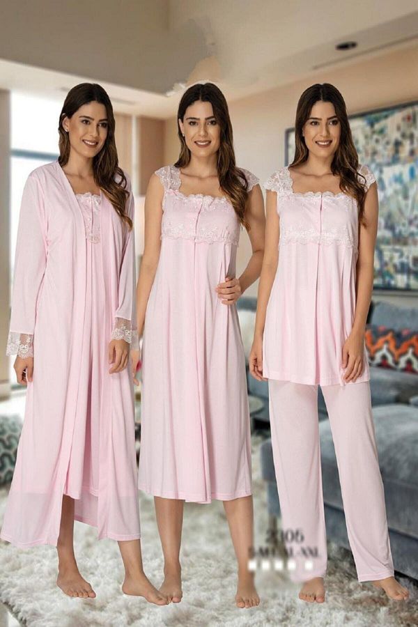 by GP Pink Lace Cotton Nightgown and Pajama Set for Pregnant and Maternity Morning Gowns Set 4 Piece Effortt Trendyol