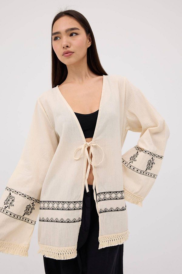 Addax-Tasseled Ethnic Pattern Kimono K39091-R10 1