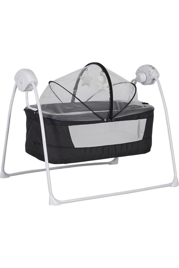Sunny Baby Yeni Sezon Poky 9146 Caretta Elektrikli Ve Pilli Otomatik Sallanan Bebek Beşik-füme Siyah