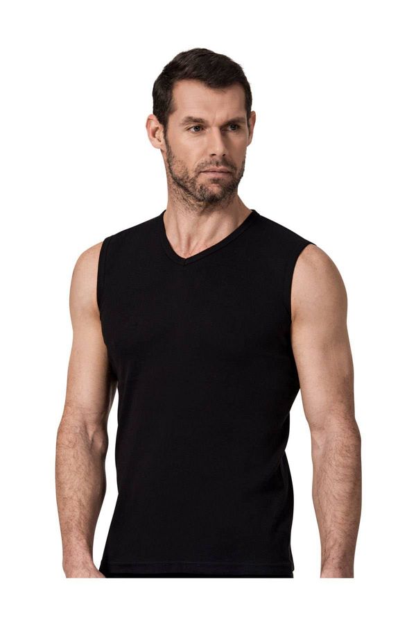 Namaldı-Tricou fără mâneci pentru bărbați, 6 piese, negru, cu decolteu în V, cu nervuri 1