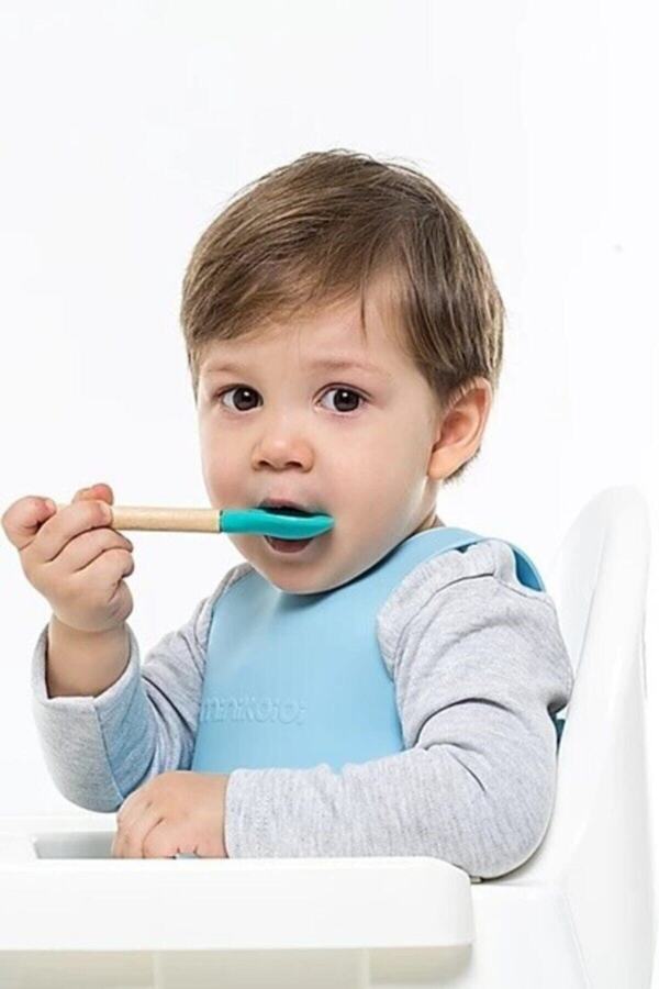 OiOi-Bamboo Handle Silicone Spoon - 2-Piece Green-grey 1