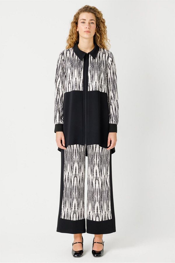 Esswaap-Black Tunic and Trousers Set - Custom Pattern Printed and Zippered 1