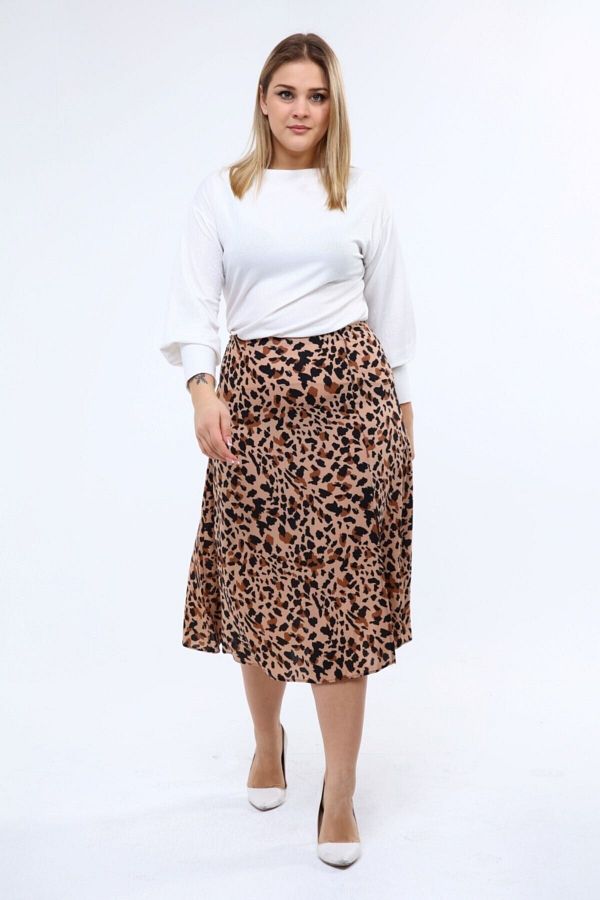 apsen Women s Leopard Print Slit Detailed Summer Midi Large Size Skirt 2176 80 Trendyol
