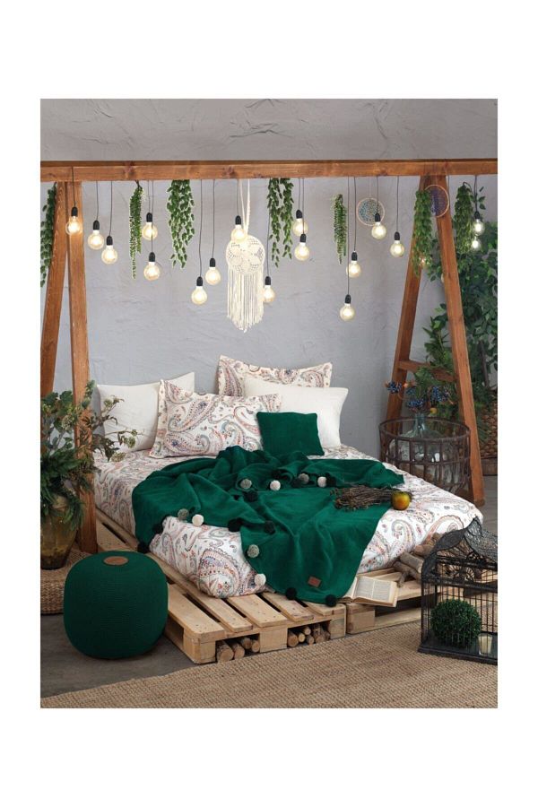 İyi Geceler İstanbul-بطانية Homechic Istanbul Boho Chic مزدوجة - أخضر زمردي 1