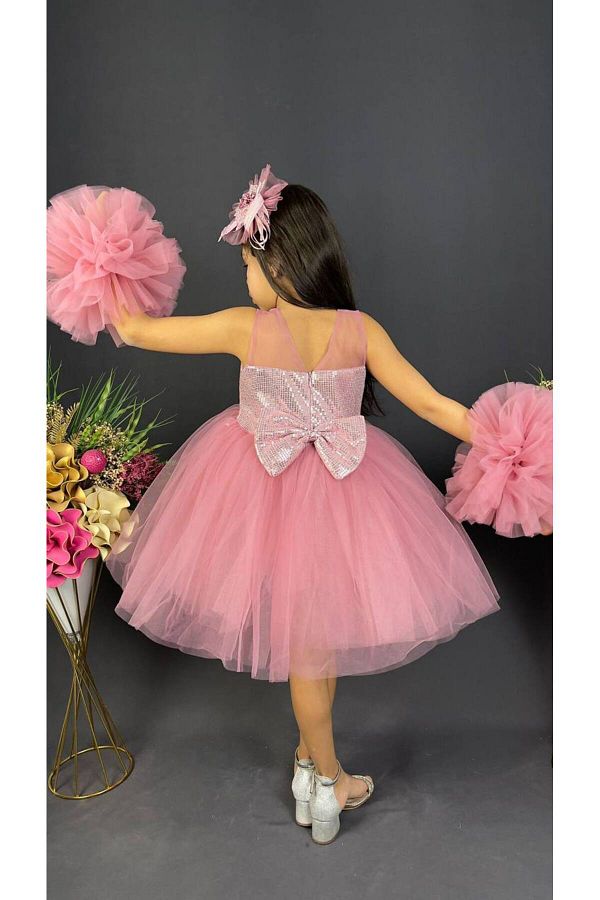 BAMB NO K DS Chiffon Robe Pompom Sleeve Sequined Girl s Crinoline Skirt Tutu Evening Dress Trendyol