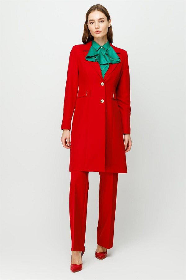 Esswaap-Accessory Detailed Long Jacket Trousers Set Red 1