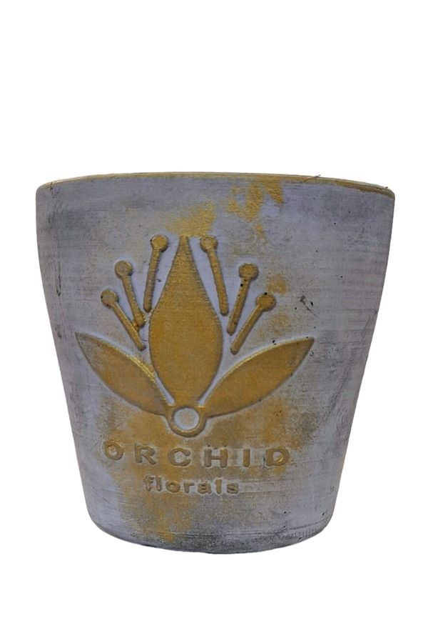 doğagarden-Gray and Gold Color Orchid Pot with Antique Detail 1