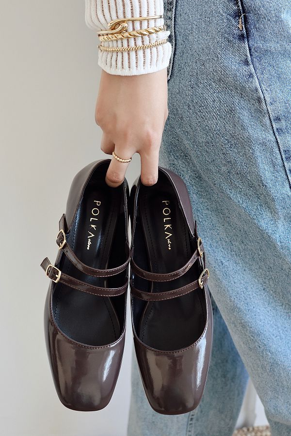 POLKA STORE Women s Mary Jane Patent Leather Closed Back Double Band Square Toe Hard Hat Short Block Heels Shoes Trendyol
