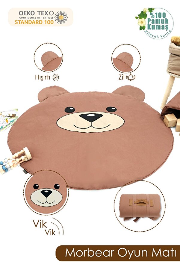 mordesign Bebek/Çocuk Oyun Halısı, Yenidoğan Emekleme Pedi, Aktivite Oyun Matı, Morbear Serisi, Kahverengi