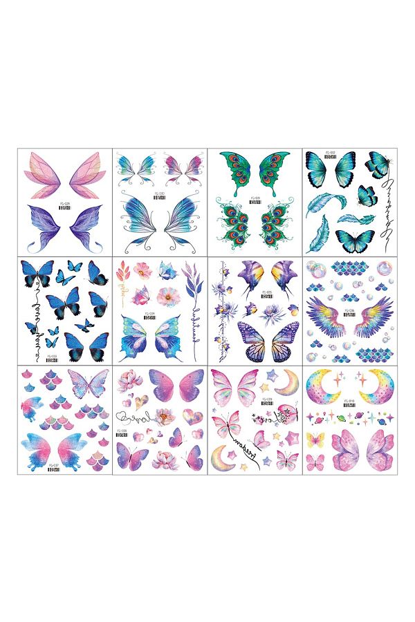 Choice-12 Sheets Butterfly Tattoos Temporary for Kids Women Eyes Make Up Galaxy Waterproof Face Tattoo S... 1