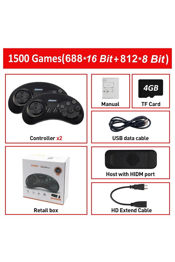 TECTINTER-16 Bit MD Retro Video Game Console For Sega Genesis Built-in 1500+ Classic Games Wireless Control... 1