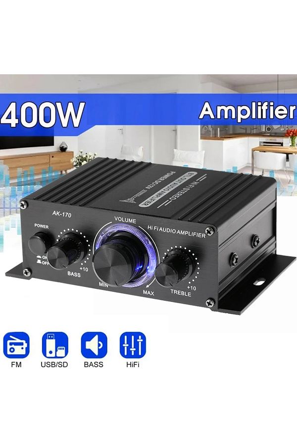 luxuglow-AK170 Mini Digital Power Audio Car Amplifier Blue Light Stereo Audio Amplifier for Home Theater C... 1