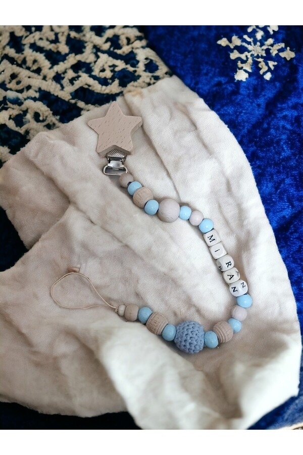 My Kids Room Doğal Ahşap Emzik Zinciri - Isimli Emzik Askısı Ahşap Emzik Zinciri Emzik Tutucu