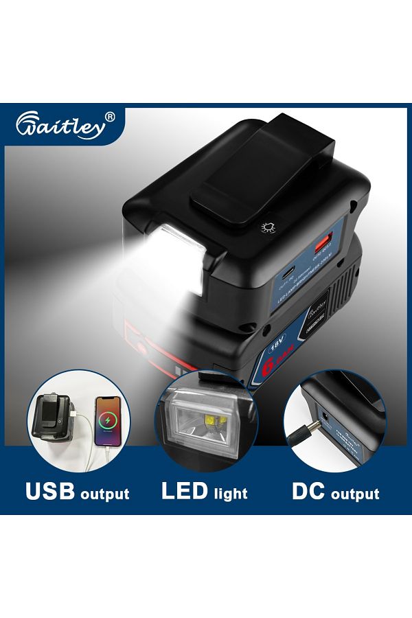 Waitley Flashlight Adapter for BOSCH 18V Battery with LED light lamp USB Type C output Power bank extensi. Trendyol