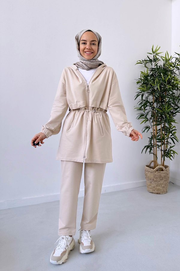 Ka Hijab Waist Drawstring Two Thread Set - Beige