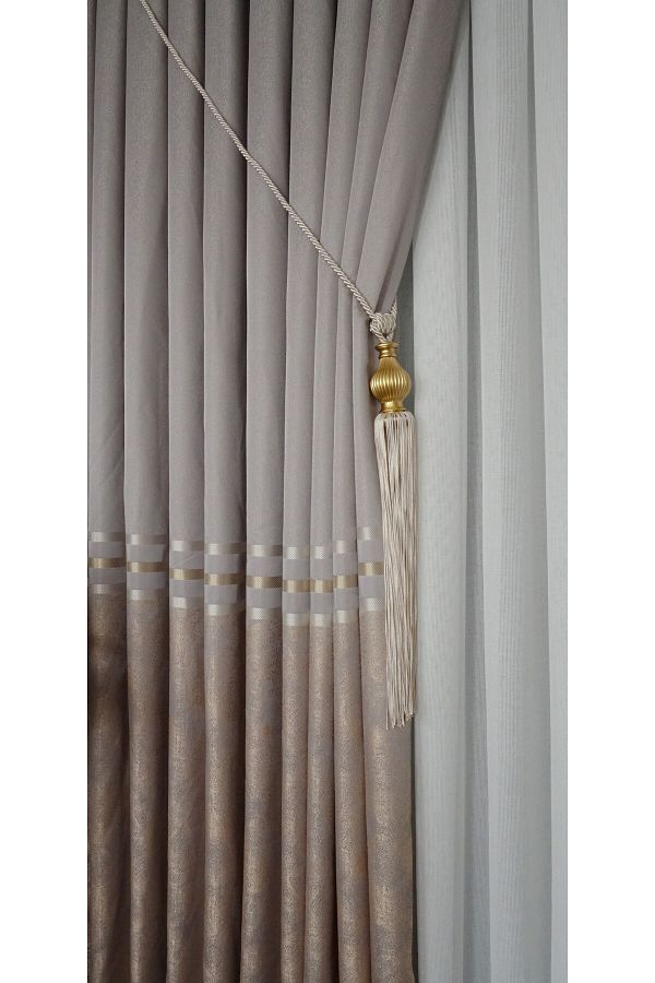 Yuka-Clipboard Background Curtain Mink Gold - Single Wing with Gold Gray Stripe Frequent Pleated Jacquard Bright Pattern 1
