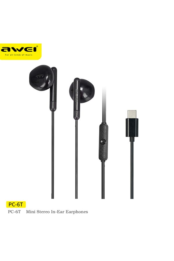 Choice Awei PC 6T Type C Wired Earphone With Mic Wired Stereo Headphones USB C Sports Headset Support Vo. Trendyol