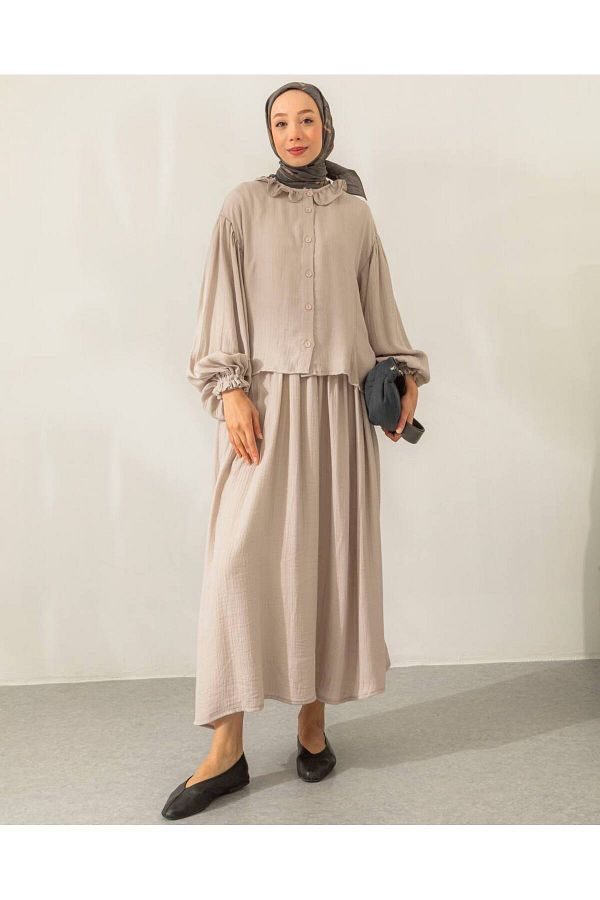 lariva Oversize Hijab Skirt Set Button Detailed Trendyol